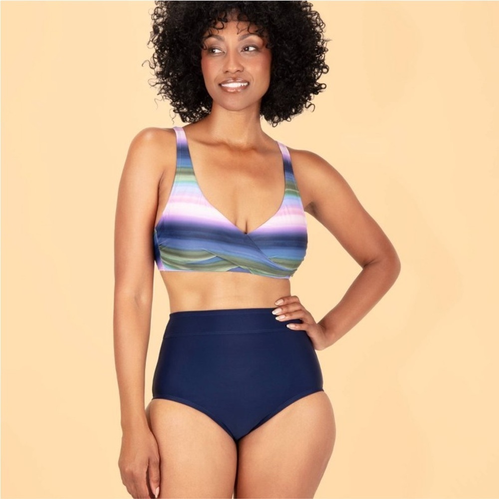 Lands' End High Waist Full Coverage Tummy Control Bikini Bottom - Navy Blue